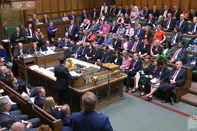 Prime Minister Rishi Sunak speaks during Prime Minister's Questions in the House of Commons.