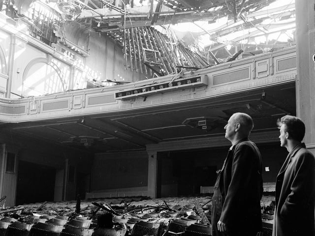 The damaged interior of Edinburgh's Gaumont Cinema, in Canning Street, days after a fire in May 1962.