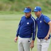 Ian Poulter and Bernd Wiesberger during a practice round prior to the 43rd Ryder Cup at Whistling Straits in Kohler, Wisconsin. Picture: Richard Heathcote/Getty Images.