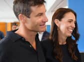 New Zealand Prime Minister Jacinda Ardern with her partner Clarke Gayford after she announces her resignation.