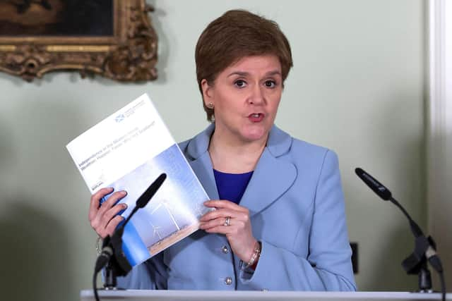 Nicola Sturgeon unveils her 'scene setter' at Bute House last week  (Photo by Russell Cheyne - Pool/Getty Images)