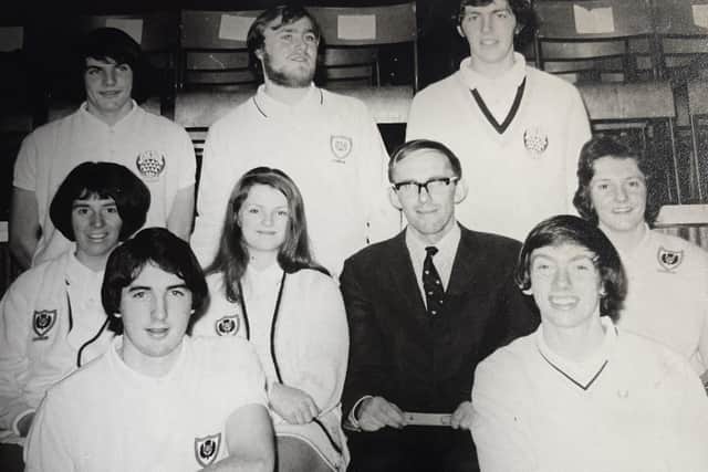 John Britton (top right) with the Scottish Junior Badminton team in 1970