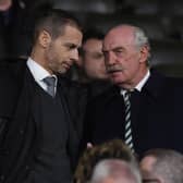 Uefa president Aleksander Ceferin (left) with Celtic majority shareholder Dermot Desmond at a Europa League encounter in 2019. Picture: SNS
