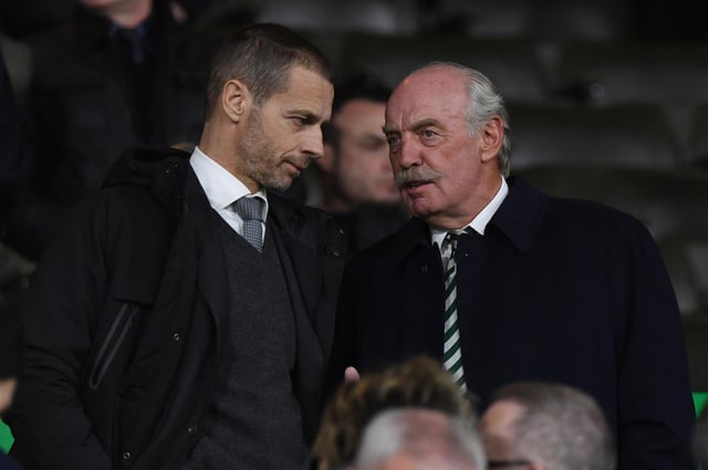 Uefa president Aleksander Ceferin (left) with Celtic majority shareholder Dermot Desmond at a Europa League encounter in 2019. Picture: SNS