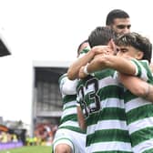 Celtic winger Jota celebrates making it 4-0 during the rout over Dundee United. (Photo by Rob Casey / SNS Group)