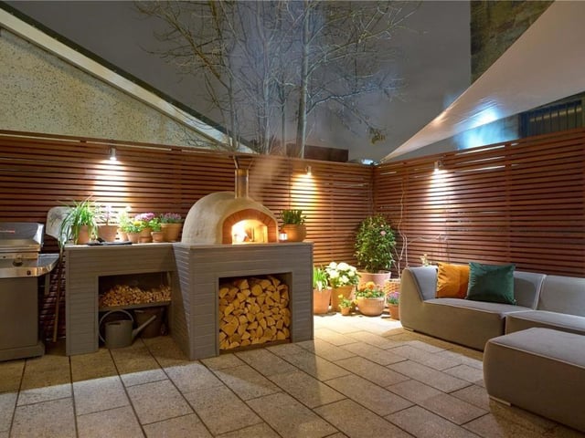Patio garden at night.