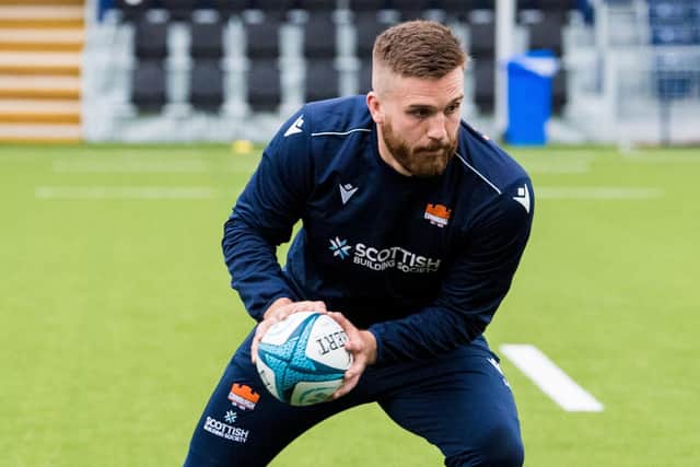 Luke Crosbie during an Edinburgh Rugby Training Session at the DAM Health Stadium, on October 04, 2022, in Edinburgh, Scotland. (Photo by Ross Parker / SNS Group)