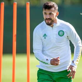 Albian Ajeti during a Celtic training session at Lennoxtown. (Photo by Rob Casey / SNS Group)