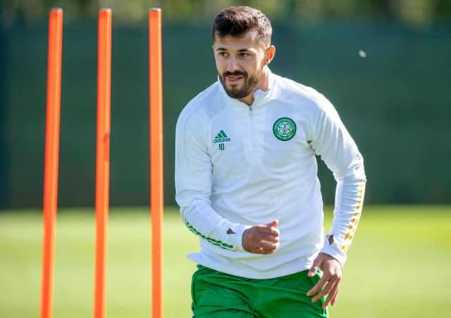 Albian Ajeti during a Celtic training session at Lennoxtown. (Photo by Rob Casey / SNS Group)