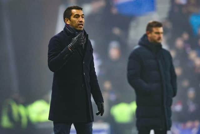 Rangers manager Giovanni van Bronckhorst passes on intructions during his team's 1-0 win over Dundee United at Ibrox. (Photo by Alan Harvey / SNS Group)