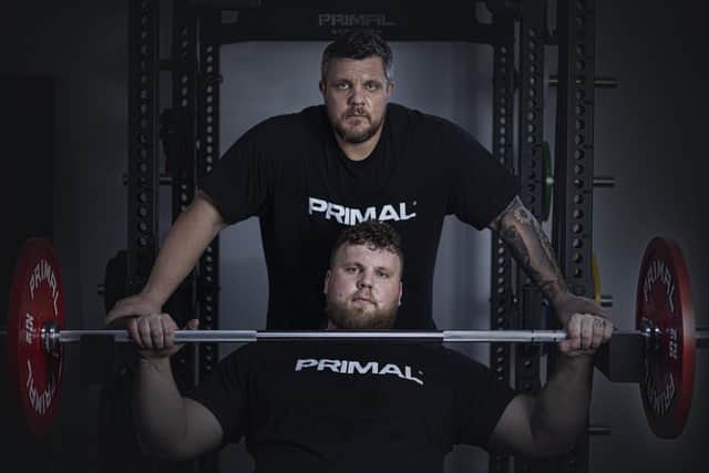 Entrepreneurial strongmen brothers Luke (top) and Tom Stoltman – who have just come seventh and top respectively in The World’s Strongest Man competition. Picture: contributed.
