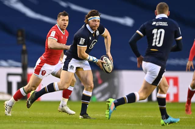 Hamish Watson sparks the first Scotland break by pouncing on lineout ball and feeding Finn Russell