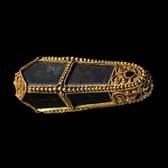 An elongated gold pendant from the Viking age Galloway Hoard which will feature in The Galloway Hoard: Viking-age Treasure exhibition at the National Museum of Scotland next February.