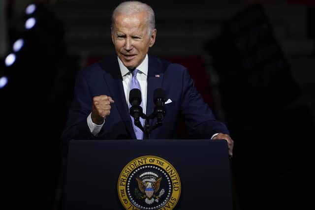 President Joe Biden speaks outside Independence Hall last week