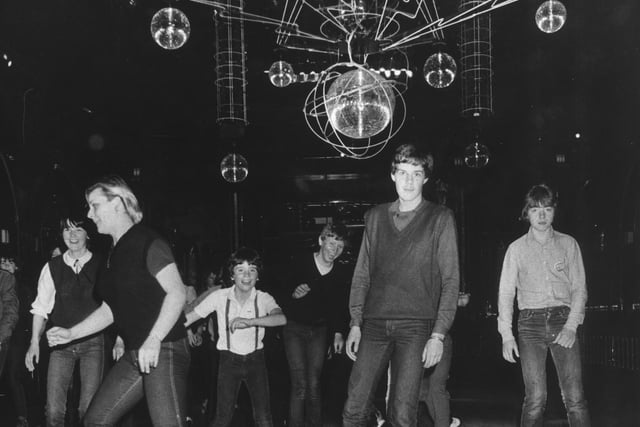 Dancers at a 'Coasters Roller Disco' in Edinburgh in 1982.