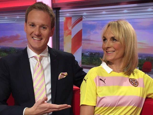 Back in 2016 Louise wore her 'Battenberg' dress which her co-presenter, Dan Walker pointed out looked a lot like the Hearts Away Strip at the time. The club then sent the duo a couple of pieces which they were delighted with.