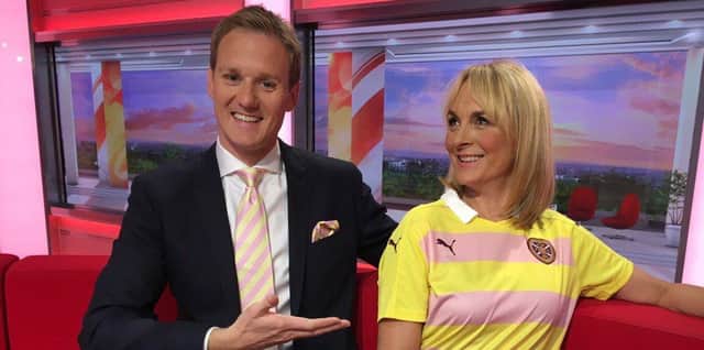 Back in 2016 Louise wore her 'Battenberg' dress which her co-presenter, Dan Walker pointed out looked a lot like the Hearts Away Strip at the time. The club then sent the duo a couple of pieces which they were delighted with.
