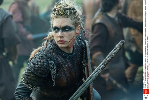 Depictions of warrior women in the Viking era are well documented  and well exaggerated in popular culture but more credit needs to be given to the important role women played in the everyday lives of the Norse society, it has been claimed. Pictured is Katheryn Winnick as Lagertha, the Viking queen and shield maiden from television series Vikings. PIC: Photo by MGM/Kobal/Shutterstock (10056246cl).