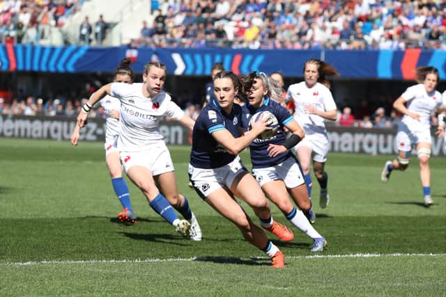 Francesca Mcghee of Scotland in action during the TikTok Women's Six Nations defeat to France in Vannes. Photo by Manuel Blondeau/INPHO/Shutterstock (13872722l)