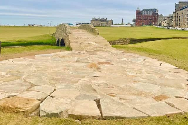 New stonework has been laid on the tee side of the Swilcan Bridge, the area where people stand to take photographs of the iconic hole. Picture: @UKGolfGuy