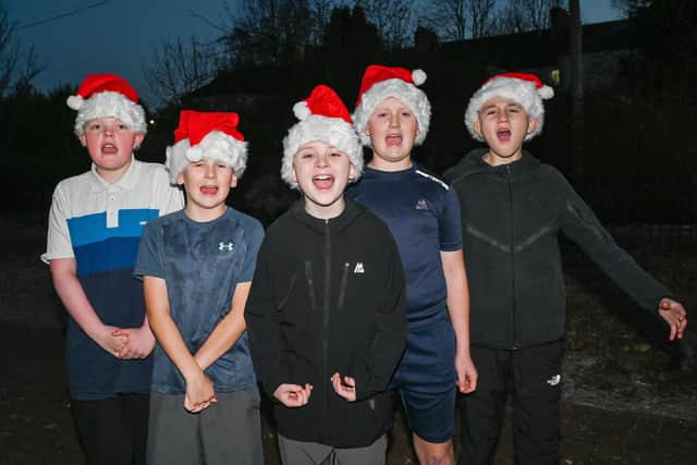 The 'Denny Five' - Ollie Shearer 11, Nethermains Primary; Jack Campbell 11, Denny Primary; Dylan Thomson 10, Nethermains Primary; Cameron Bourne 11, Denny Primary and Liam McPhillips 11, St Modan's High School (Picture: Michael Gillen)