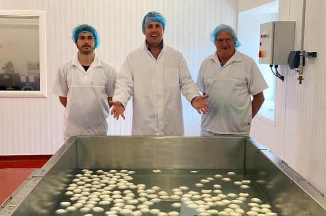 Steve Mitchell (centre) launches his new buffalo mozzarella cheese production