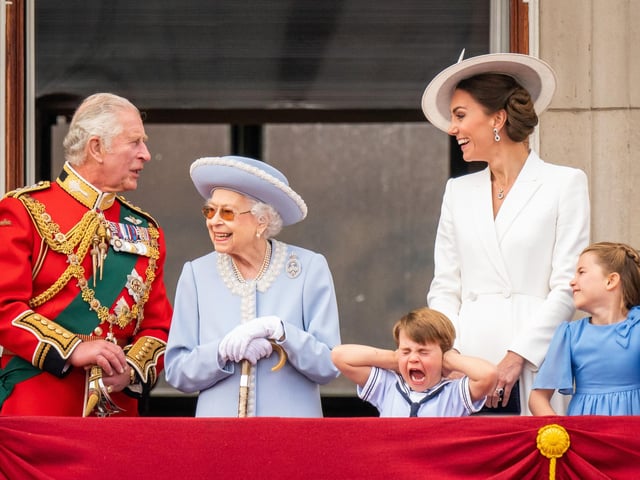 Then Prince of Wales (now King Charles III), Queen Elizabeth II, Prince Louis, the then Duchess of Cambridge (now the Princess of Wales)and Princess Charlotte on the balcony of Buckingham Palace after the Trooping the Colour ceremony at Horse Guards Parade, central London.