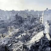 Palestinians check the destruction in the aftermath of an Israeli strike on the Jabalia refugee camp in the Gaza Strip this week.