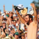 Scottie Scheffler celebrates on the 18th green at Augusta National after winning the 2024 Masters Tournament last month. Picture: Andrew Redington/Getty Images.