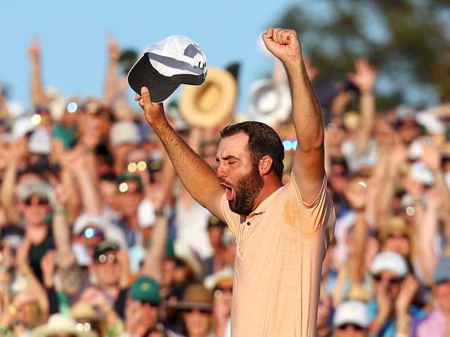 Scottie Scheffler celebrates on the 18th green at Augusta National after winning the 2024 Masters Tournament last month. Picture: Andrew Redington/Getty Images.