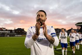 Stephen Dobbie salutes the Queen of the South support at the close of his testimonial encounter against a Scotland's legends team. The striker, the Palmerston club's second-top scorer of all-time, cherishing his relationship with the Dumfries club and philosophical about never earning the cap it is generally regarded his talents merited. (Photo by Ross Parker / SNS Group)