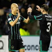 Celtic's Daizen Maeda, left, is in a rich vein of form and scored an excellent goal against Hibs.