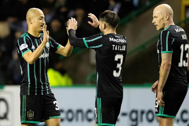 Celtic's Daizen Maeda, left, is in a rich vein of form and scored an excellent goal against Hibs.