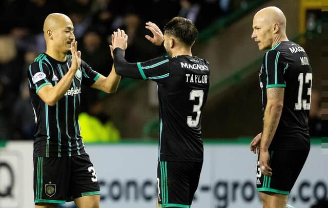 Celtic's Daizen Maeda, left, is in a rich vein of form and scored an excellent goal against Hibs.