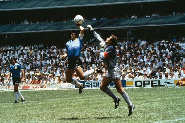 Diego Maradona's first goal against England is an iconic moment in football history (Getty Images)