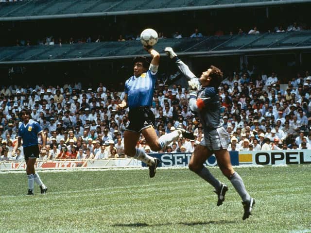 Diego Maradona's first goal against England is an iconic moment in football history (Getty Images)