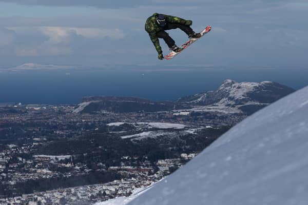 Ex-professional snowboarder Scott McMorris enjoying a jump off the Pentland Hills picture: Will Nangle