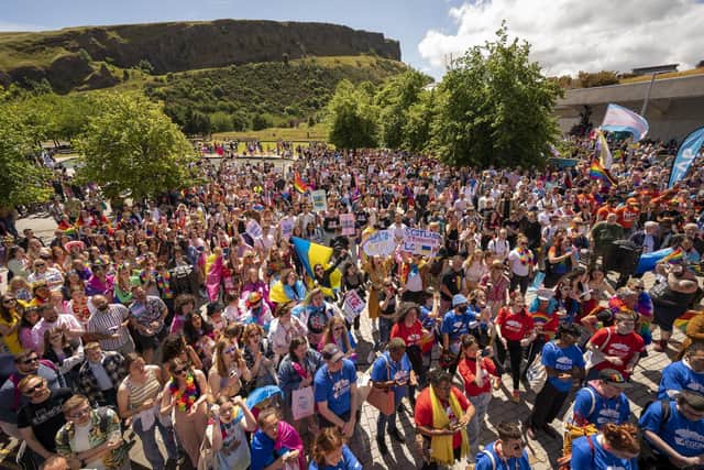 People take part in the Pride Edinburgh event on Saturday (Picture: Jane Barlow/PA Wire)