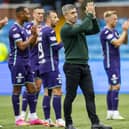 Nick Montgomery and the Hibs players applaud the travelling support following the 2-2 draw at Kilmarnock.