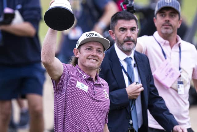 Cameron Smith shows off Claret Jug to the fans after winning the 150th Open. Picture: Tom Russo.