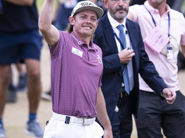 Cameron Smith shows off Claret Jug to the fans after winning the 150th Open. Picture: Tom Russo.