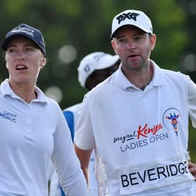 Laura Beveridge pictured during last year's Magical Kenya Ladies Open with husband/coach/caddie Keil. Picture: LET