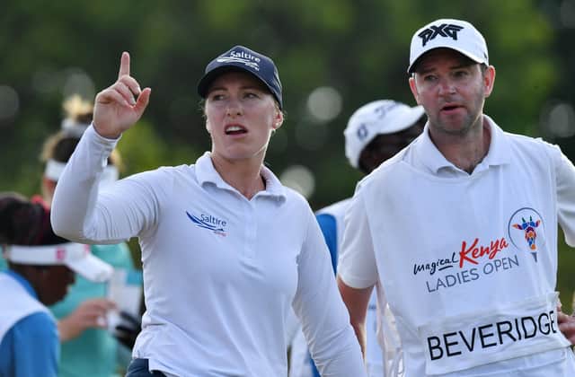 Laura Beveridge pictured during last year's Magical Kenya Ladies Open with husband/coach/caddie Keil. Picture: LET