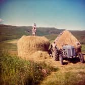 Haystacks and kids at Satran in 1963. PIC: Minginish Centenary Project.