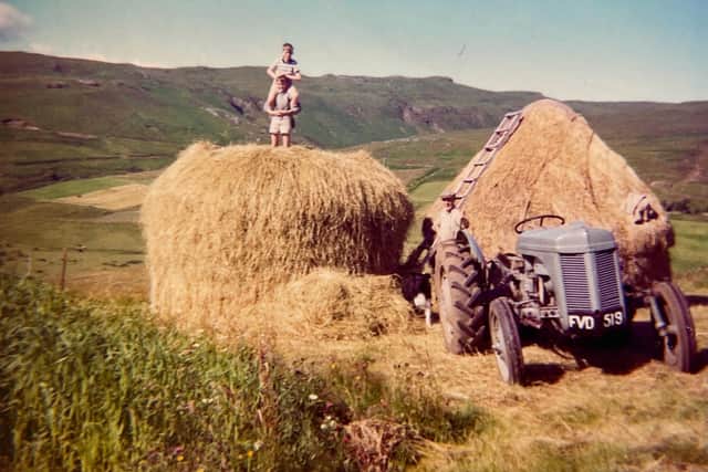 Haystacks and kids at Satran in 1963. PIC: Minginish Centenary Project.