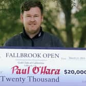 Paul O'Hara shows off his cheque for winning the Fallbrook Open on the Asher Tour. Picture: Asher Tour