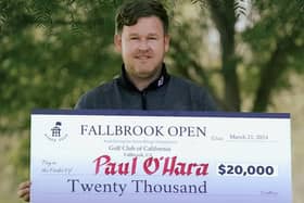 Paul O'Hara shows off his cheque for winning the Fallbrook Open on the Asher Tour. Picture: Asher Tour