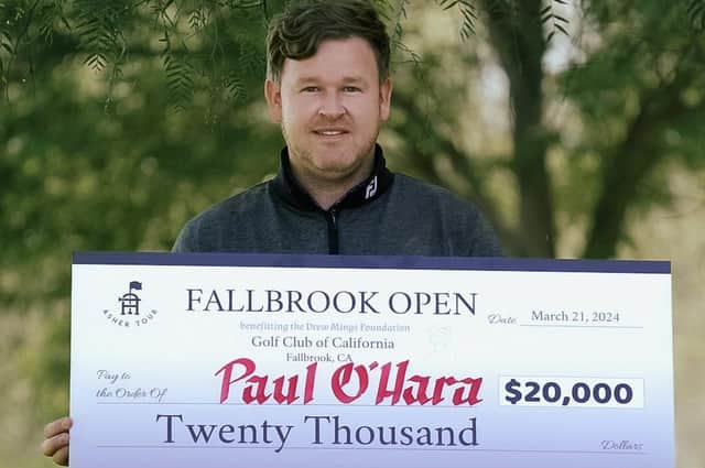 Paul O'Hara shows off his cheque for winning the Fallbrook Open on the Asher Tour. Picture: Asher Tour
