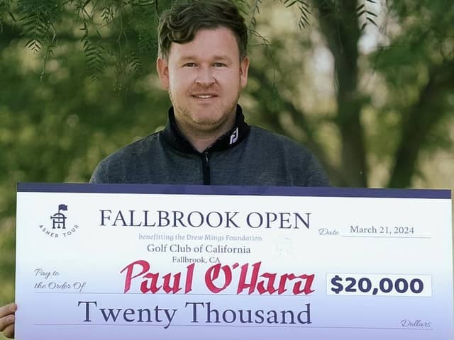 Paul O'Hara shows off his cheque for winning the Fallbrook Open on the Asher Tour. Picture: Asher Tour