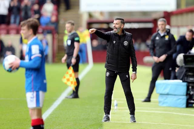 Motherwell manager Stuart Kettlewell issues instructions on the touchline during the cinch Premiership match against Rangers.